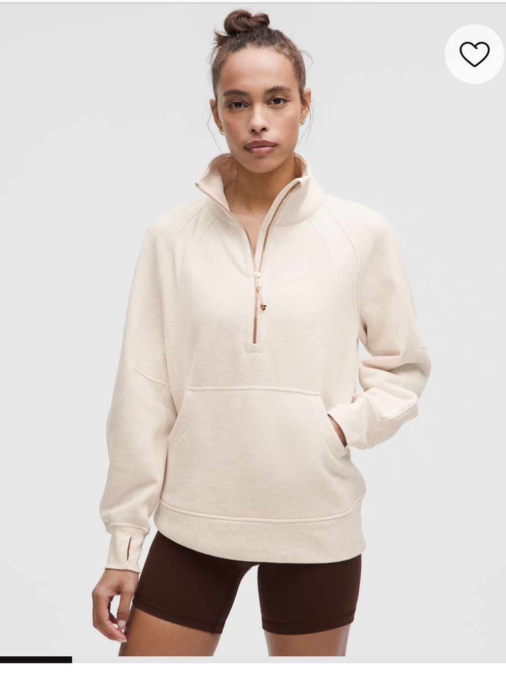NWT Scuba Oversized Funnel-Neck Half Zip Pullover Long - Cream
